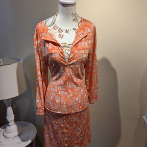 Chic Orange Patterned Midi Dress